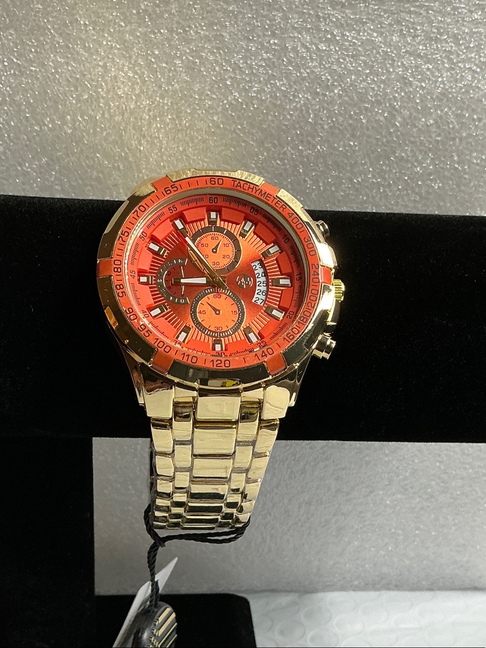 Gold Men's Chronograph Watch with Orange Dial